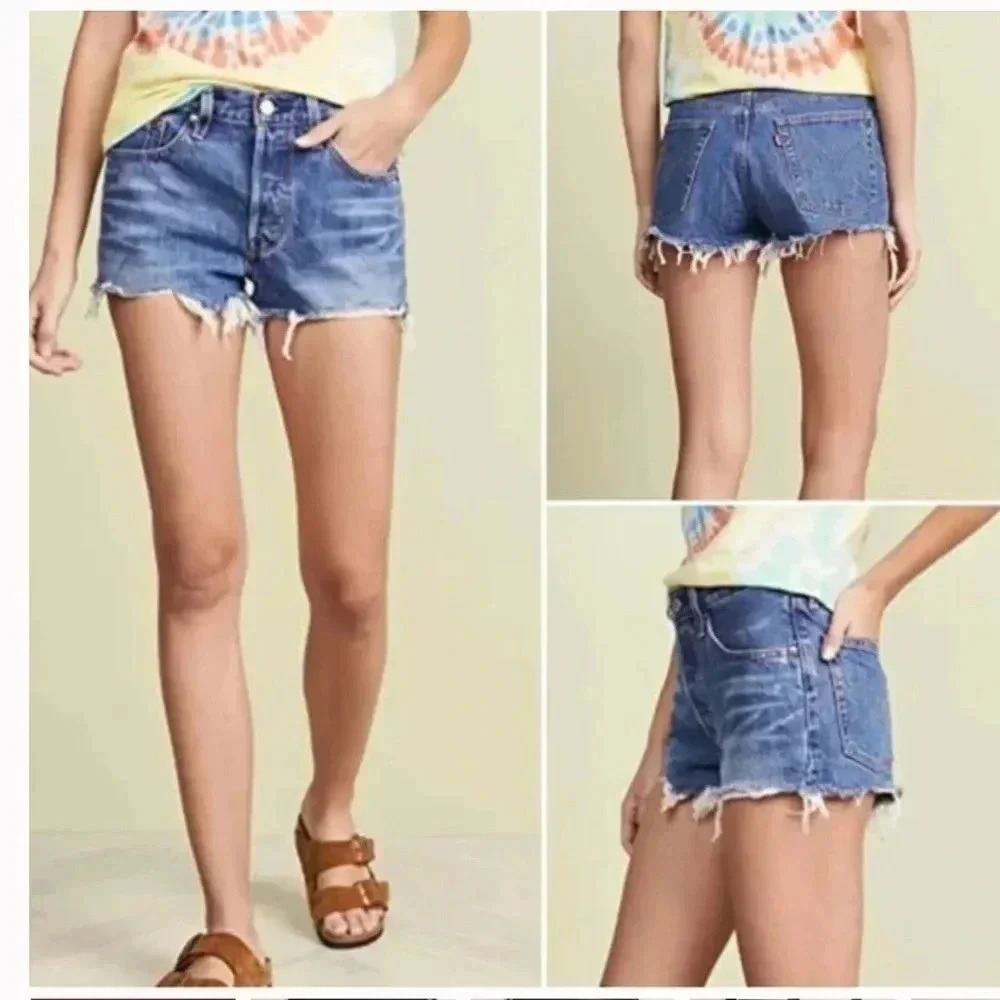 Levi's Blue Distressed Denim Jean Shorts